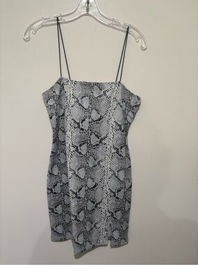 Snake Print Slip Dress with Thin Straps - Black & White size medium